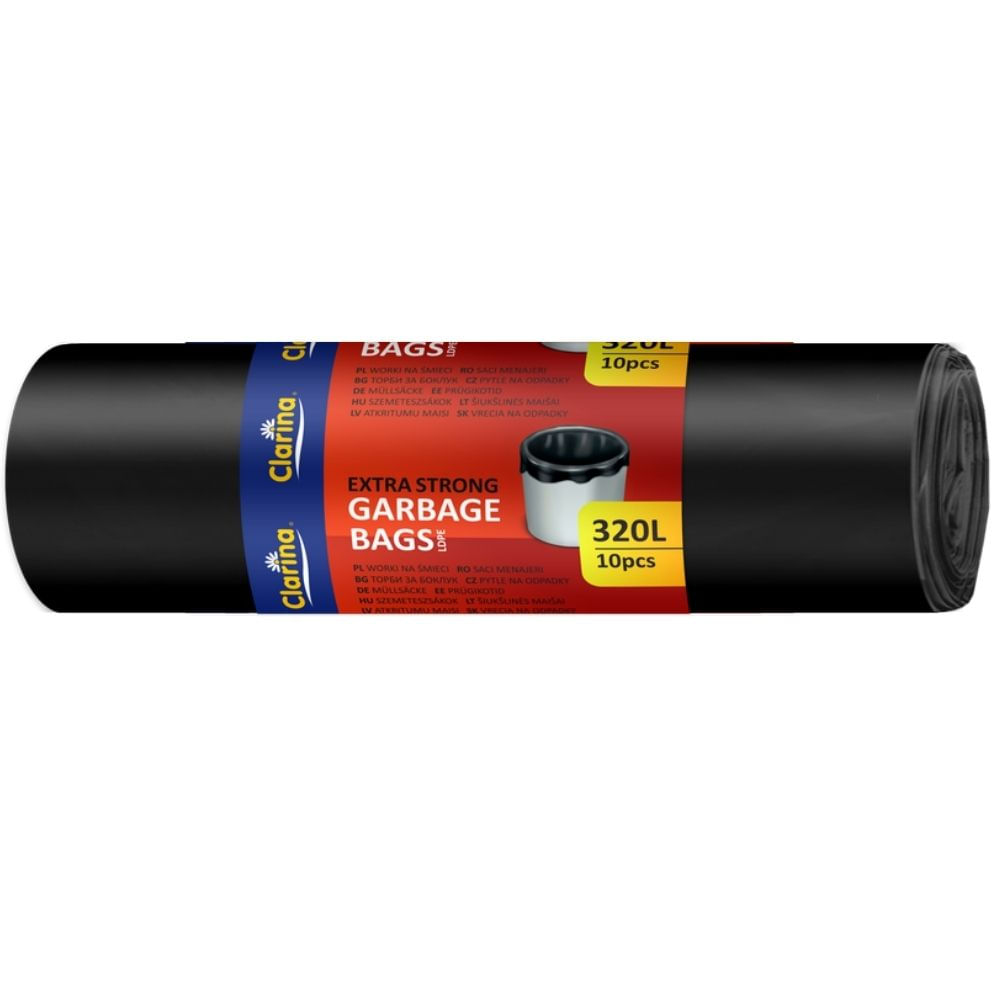 Saci menajeri Clarina 320L negri 10 buc/rola LDPE